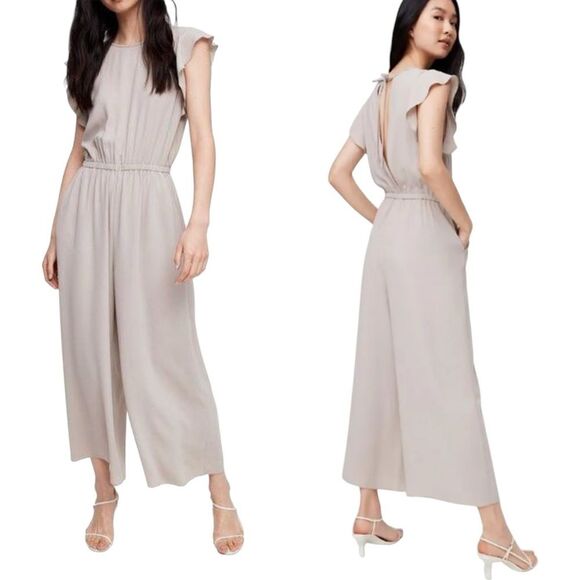 Aritzia Wilfred Fleurette Jumpsuit Ruffles Sleeve Wild Leg Cream Womens Size XS - Picture 1 of 14